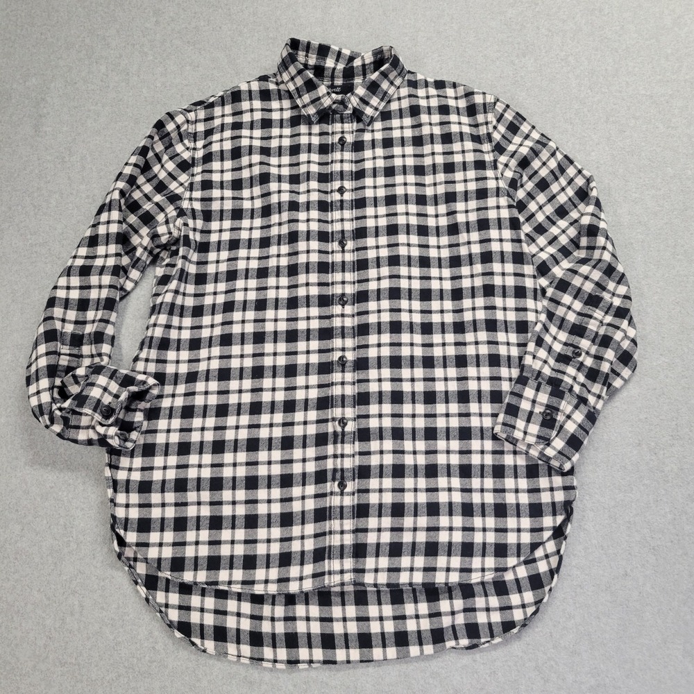 Madewell Black White Buffalo Check Flannel Button Down Side Button Shirt‎ Small
